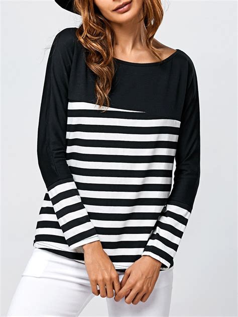 Boat Neck Stripe Long Sleeve T Shirt Striped Long Sleeve Long Sleeve