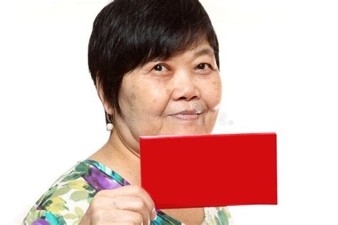 Asian Woman Holding A Red Card Stock Photo Image Of Face Copy 22148152