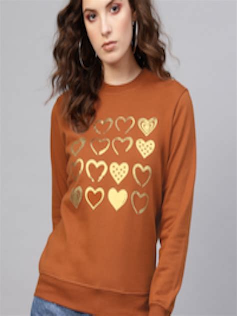 Buy Sassafras Women Brown And Golden Foil Print Sweatshirt Sweatshirts