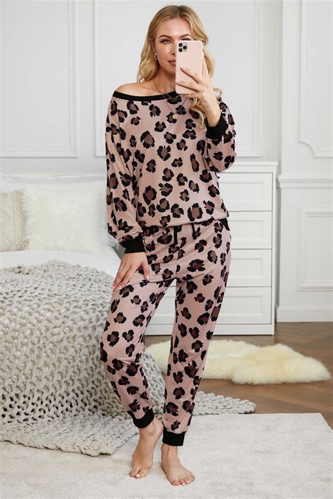 Us 1127 Drop Shipping Pink Leopard Print Long Sleeve Pants Loungewear