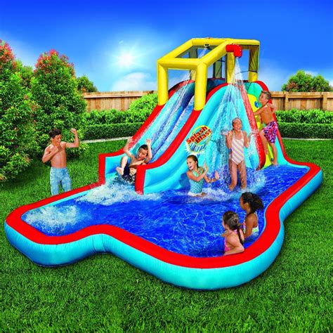 banzai splash blast lagoon inflatable outdoor water slide backyard pool backyard design ideas