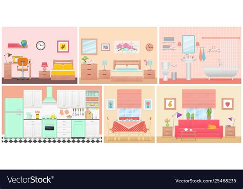 Room Interiors In Flat Design Cartoon House Vector Image