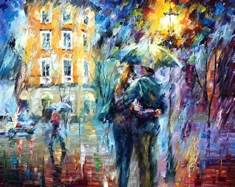 City Rain Palette Knife Oil Painting On Canvas By Leonid A Erofound