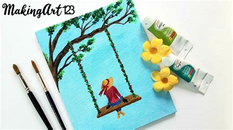 Girl On A Swing Painting Tutorial For Beginners Easy Step By Step