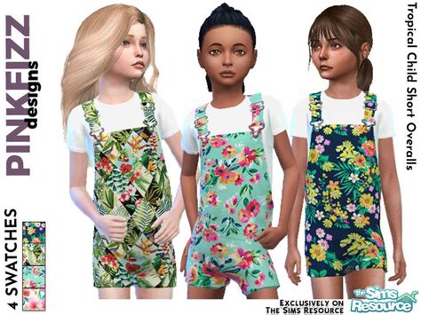 Sims 4 — Tropical Child Shorts Overalls By Pinkfizzzzz — Cute Little