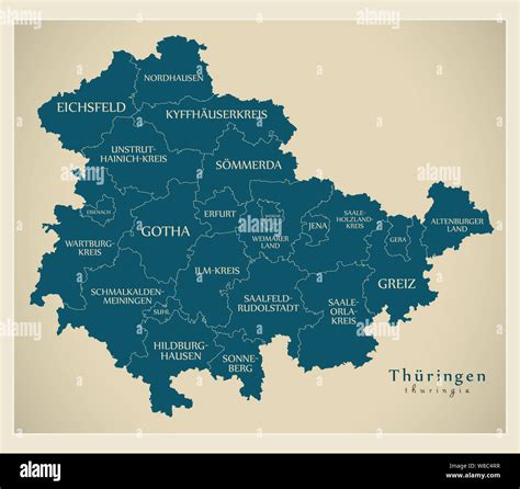 Mappa Moderno Turingia Mappa Della Germania Con Le Contee E Le