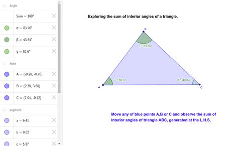 Exploring The Angle Sum Property Of Triangle Geogebra