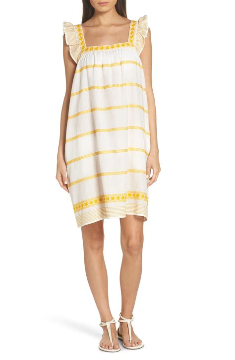 Tory Burch Embroidered Linen And Cotton Dress Lyst