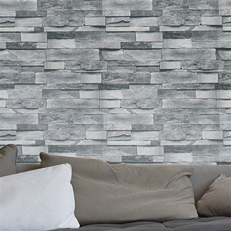 Haokhome 454003 Modern Faux Stone Wallpaper Roll Gray 3d Brick