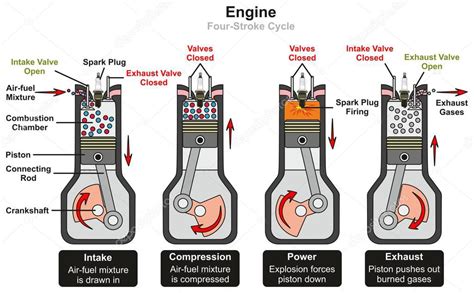 Engine Four Stroke Cycle Infographic Diagram Including Stages Of Intake