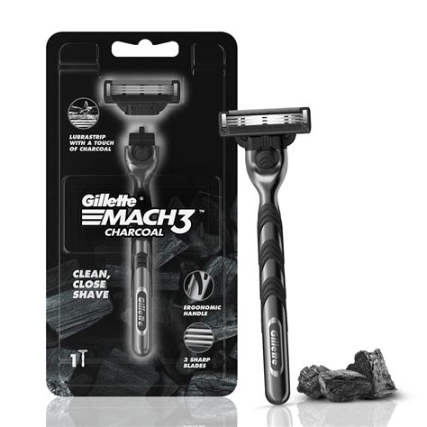 gillette mach3 charcoal shaving razor for men with new enhanced lubrastrip with a touch of