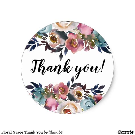 Floral Grace Thank You Classic Round Sticker Printable Stickers Custom
