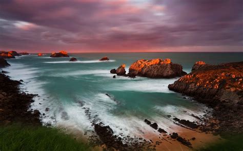 Wallpaper Sunset Sea Bay Rock Nature Shore Reflection Clouds