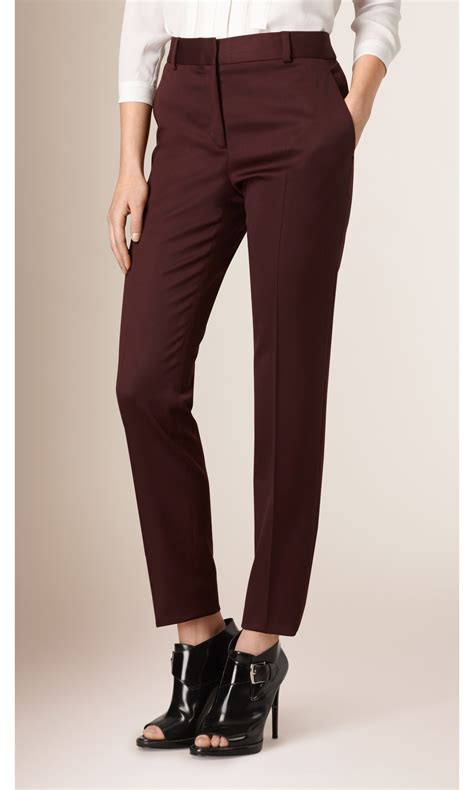 Stretch Wool Tailored Trousers In Deep Claret Women Burberry United