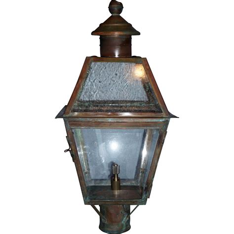 Large Vintage Copper Gas Lantern Post Mounted From Circa 1850 Antique