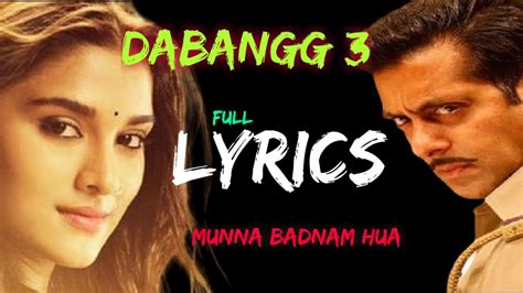 Munna Badnam Hua Full Lyrics Salman Khan Trending Lyrics Badshah