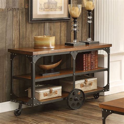 Coaster Furniture Industrial Sofa Table With Shelf And Casters
