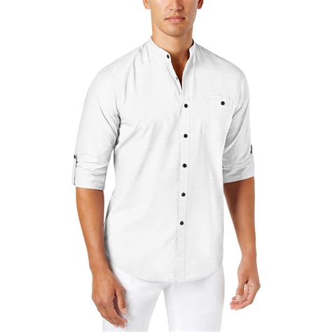 Inc Mens White Banded Collar Adj Button Down Shirt Top Xxl Bhfo 6398 Ebay