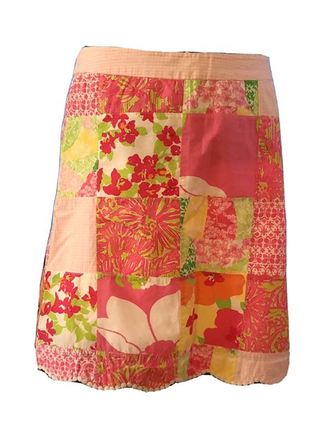 Lilly Pulitzer Patchwork Skirt Pink Gingham Lace Poc Gem