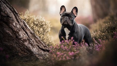 Black French Bulldog In Flowers Background Hd Dog