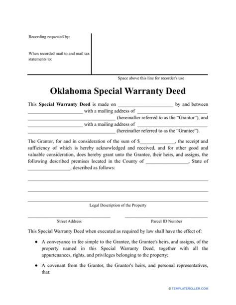 Oklahoma Special Warranty Deed Form Fill Out Sign Online And