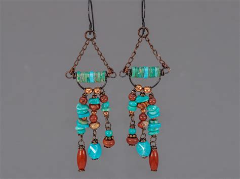 Rustic Southwestern Chandelier Earrings Handcrafted Copper Earrings