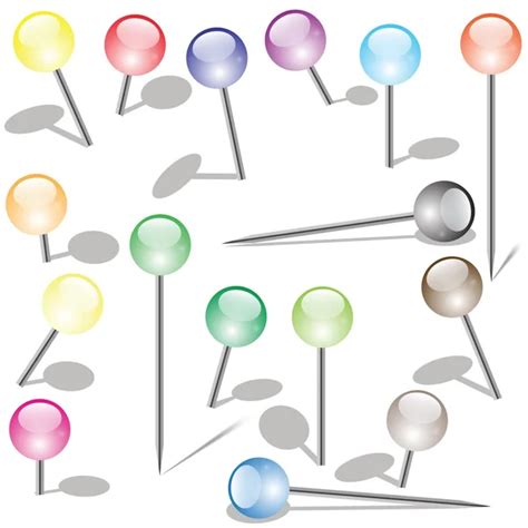 Set Of Push Pins In Different Colors Thumbtacks Top View — Stock