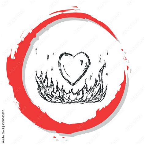 Hand Drawn Vector Sketch Illustration Of Flaming Heart Vector