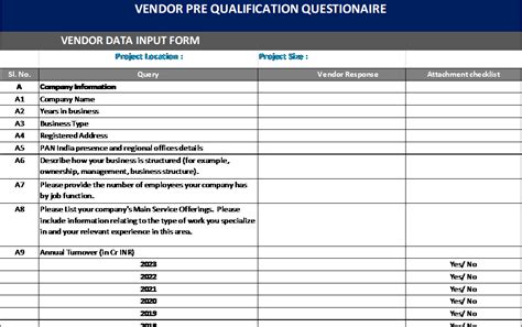 What Is A Prequalification Questionnaire Vendor Pre Qualification Questionnarie Form Pre