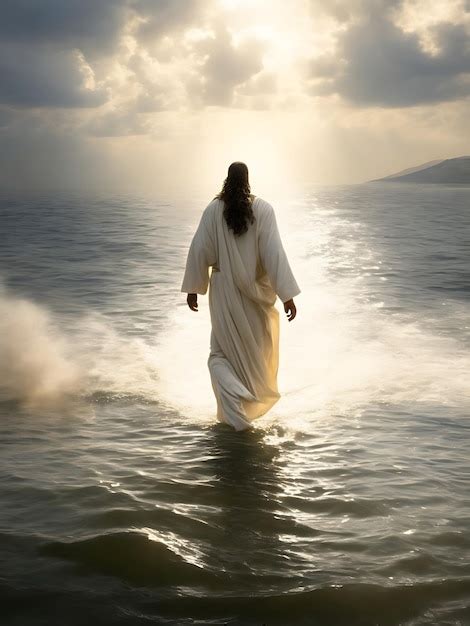 Premium Ai Image Jesus Christ Walking On Water On The Sea Of Galilee