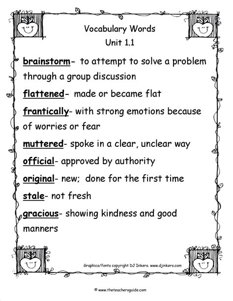 4th Grade Vocabulary Words With Definitions