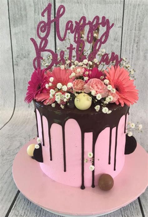 Cake and flowers for birthday. #dripcakesformen | Baking cakes ideas, Drip cakes, Fresh ...