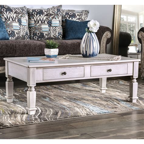 Furniture Of America Jonie Rustic 4 Drawer Coffee Table Antique White