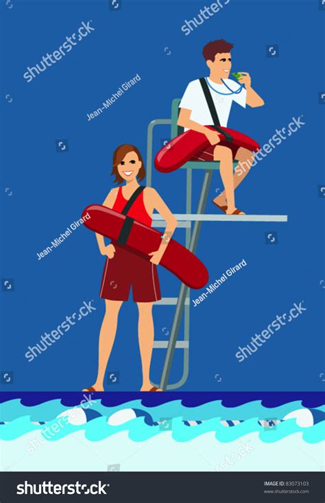 Vector Illustration 2 Young Lifeguards Besides Stock Vector Royalty