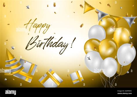Happy Birthday Card Invitation Celebration Balloon Golden Background