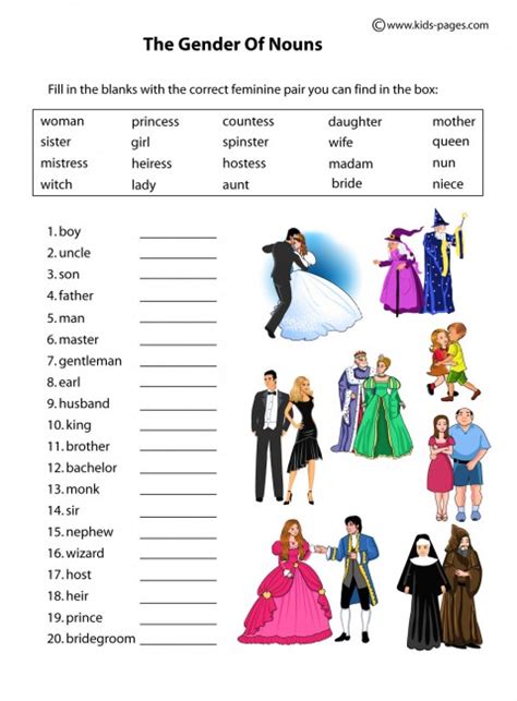 Nouns Gender People Worksheet Grade Grammar Lesson Pronouns