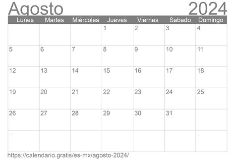 Calendario Agosto 2024 De México En Español ☑️ Calendariogratis