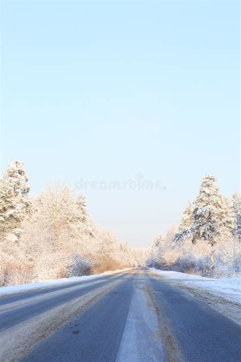 Winter Road Through Snowy Fields And Forests Stock Image Image Of