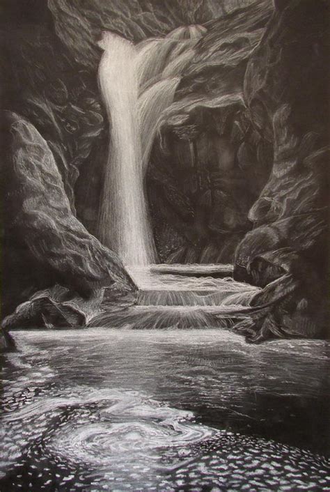 Black And White Waterfall Drawing By Svetlana Rudakovskaya