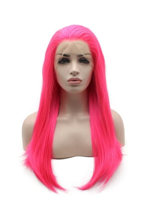 Iewig Pink Long Straight Synthetic Lace Front Wig Heat Friendly Half