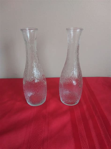 2 Vintage Ftd 9 Bud Vases Clear Glass Wood Grain Etsy