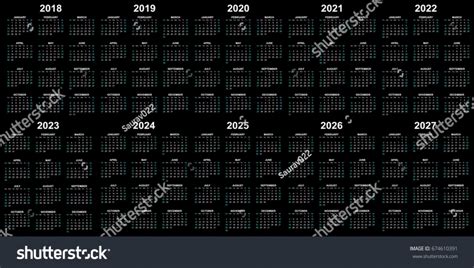 Ten Year Calendar 2018 2019 2020 2021 2022 2023 2024 2025 Gambaran