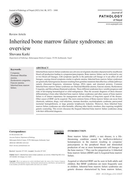 Pdf Inherited Bone Marrow Failure Syndromes An Overview