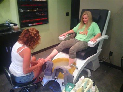 Cindy During Her Pedicure With Kelli Grand Opening Stationary Bike Makeover