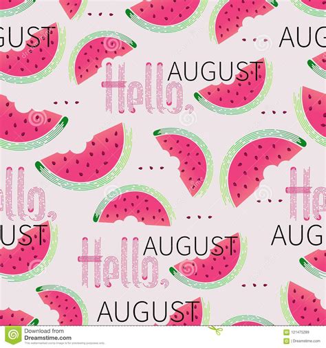 Watermelon Slices Hello August Stock Vector Illustration Of Month