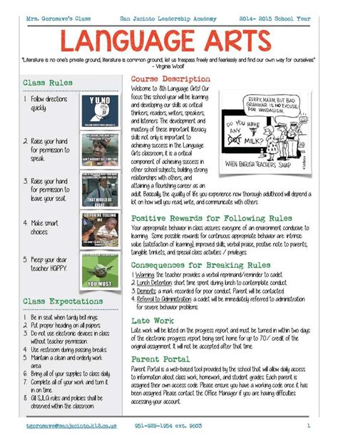 Editable Language Arts Syllabus Middle School Syllabus Teaching