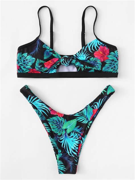 Tropical Print Knot Bikini Set Sheinsheinside Swimwear Online