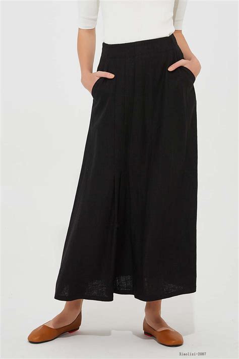 fitted black linen skirt for women summer linen skirt 2087 xiaolizi