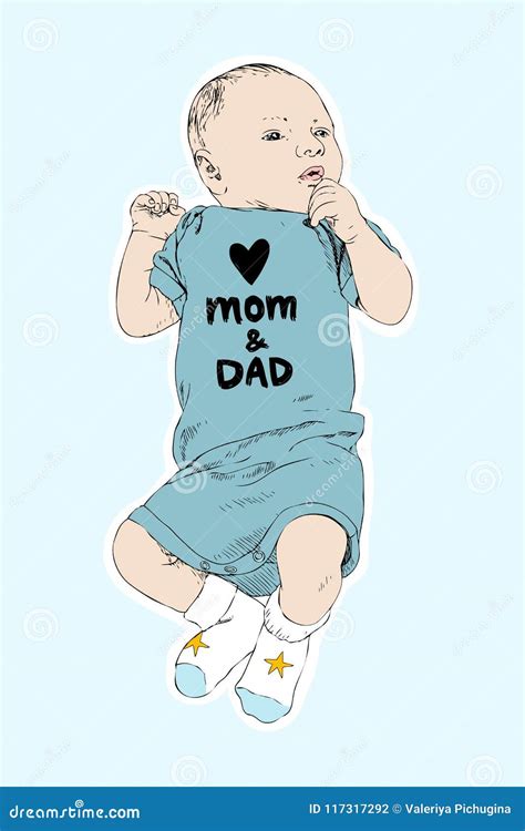 Sketch Of Happy Baby Boy Hand Drawn Vector Line Art Illustration