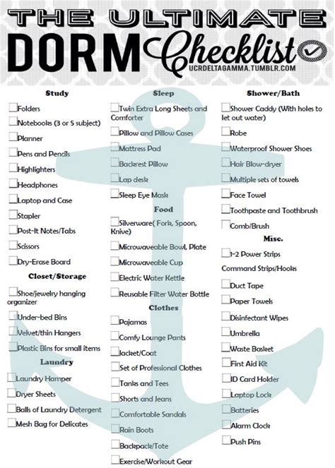 Uc Riverside Delta Gamma Dorm Checklist College Dorm Checklist Dorm Room Essentials List